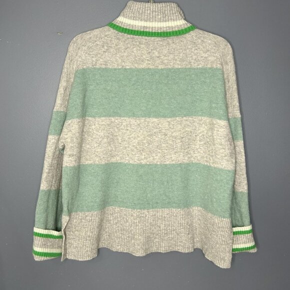 J Crew Sweater Womens M Gray Green Striped Turtleneck Supersoft Alpaca Wool - Picture 3 of 15